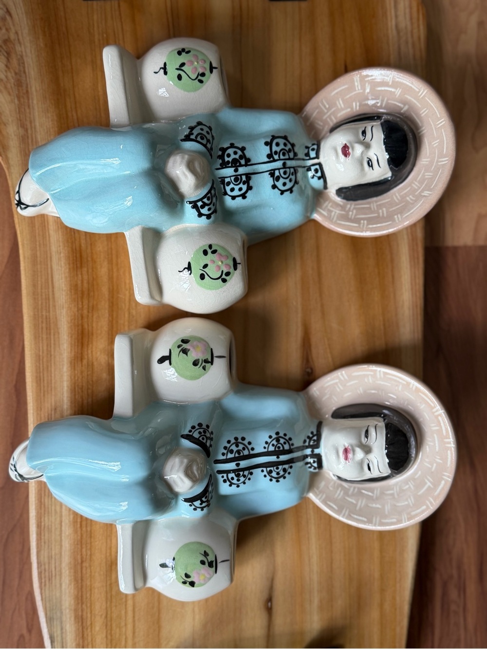Vintage Weil Ware California Pottery Asian Girl Wall Pockets Set #4046